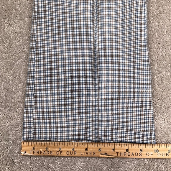Vintage Trousers Mens 32W 29L Blue Tan Micro Check Plaid Flat Front High Rise - Picture 8 of 13